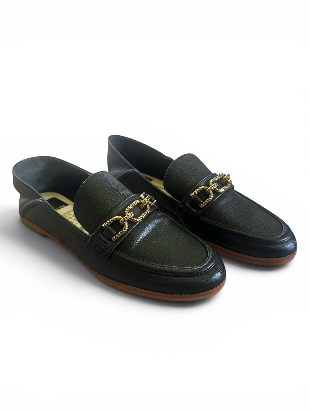 Dolce Vita || NIB || Reign Black Leather Loafers w/ Gold Chain Accent